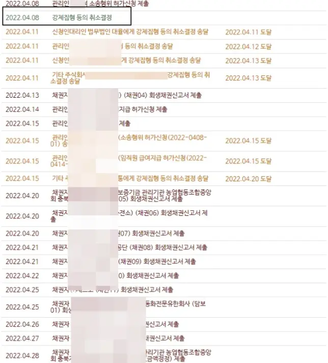 회생절차 신청부터 개시 결정까지  약 12개월