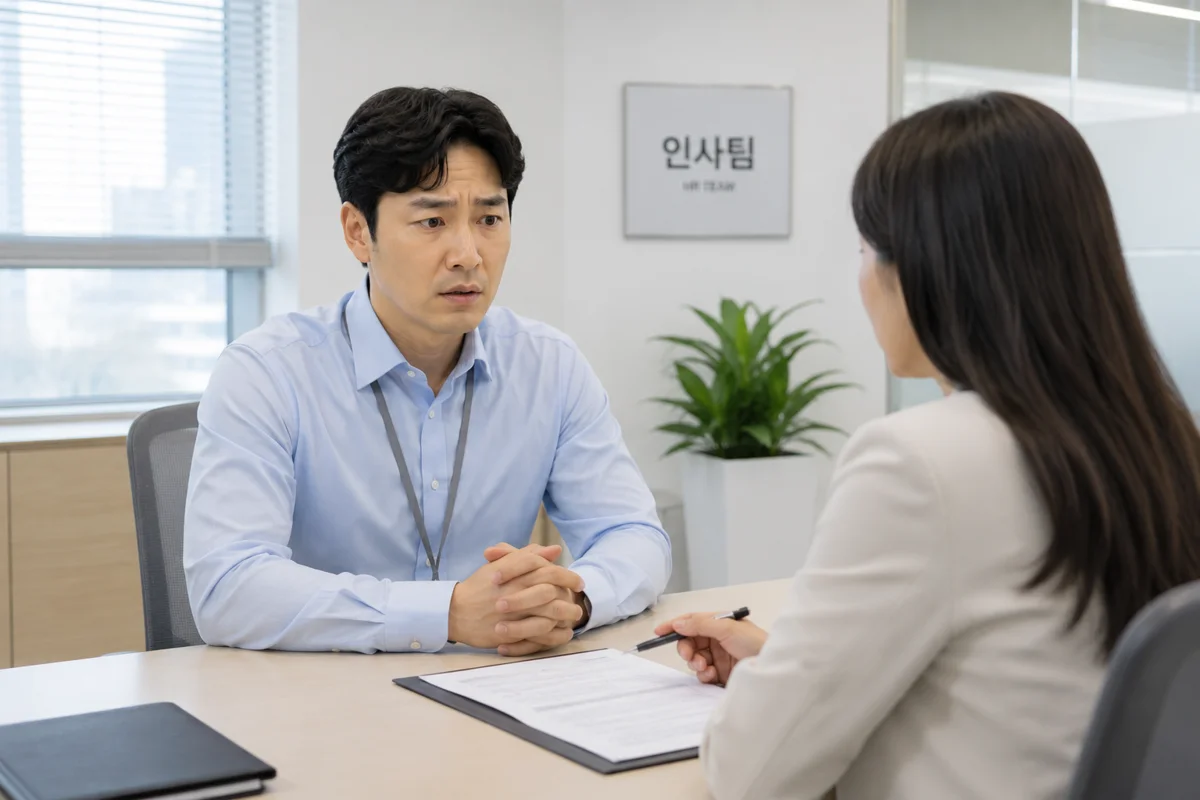 법인파산 신청 사유|인사팀 사무실에서 면담 중인 직장인