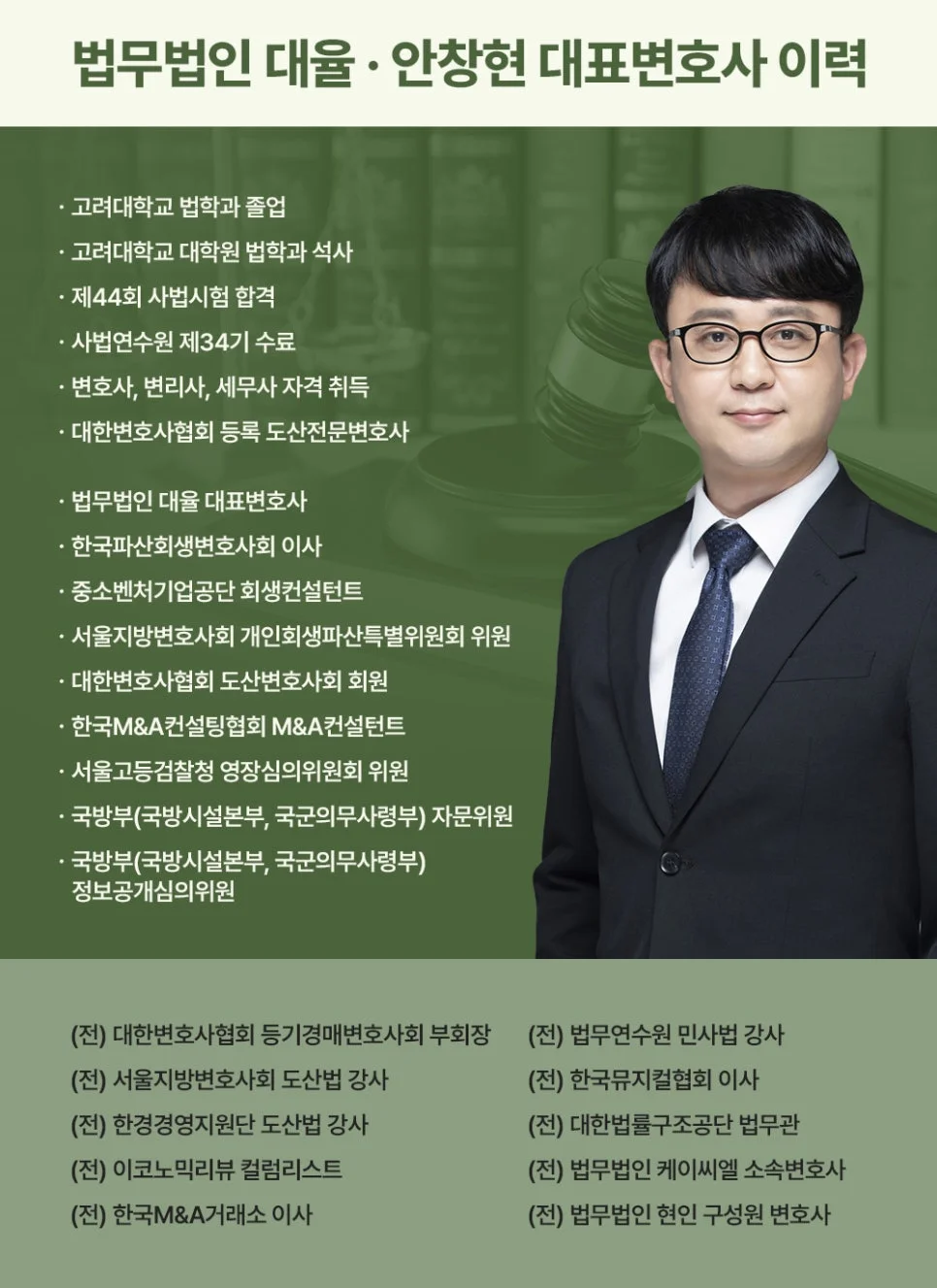 기업 구조조정 세무 처리|법무법인 대율 안창현 대표변호사의 전문 분야 이력