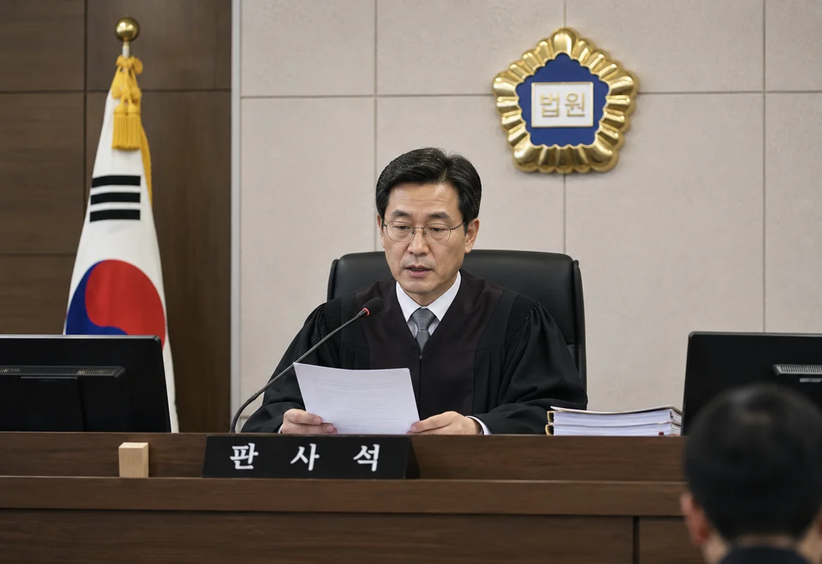 간이회생 신청 절차|법정 판사석에 앉아 서류를 검토하는 판사의 모습